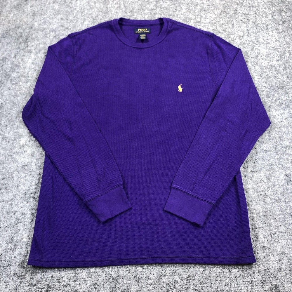 Polo Ralph Lauren Pajama Top Mens L Purple Waffle Knit Thermal Long Sleeve Sleep